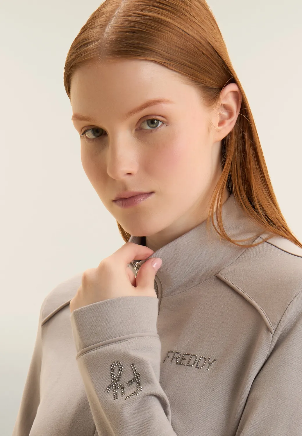 Freddy Zip Sweatjacke Strass Dunkelblau blickdicht