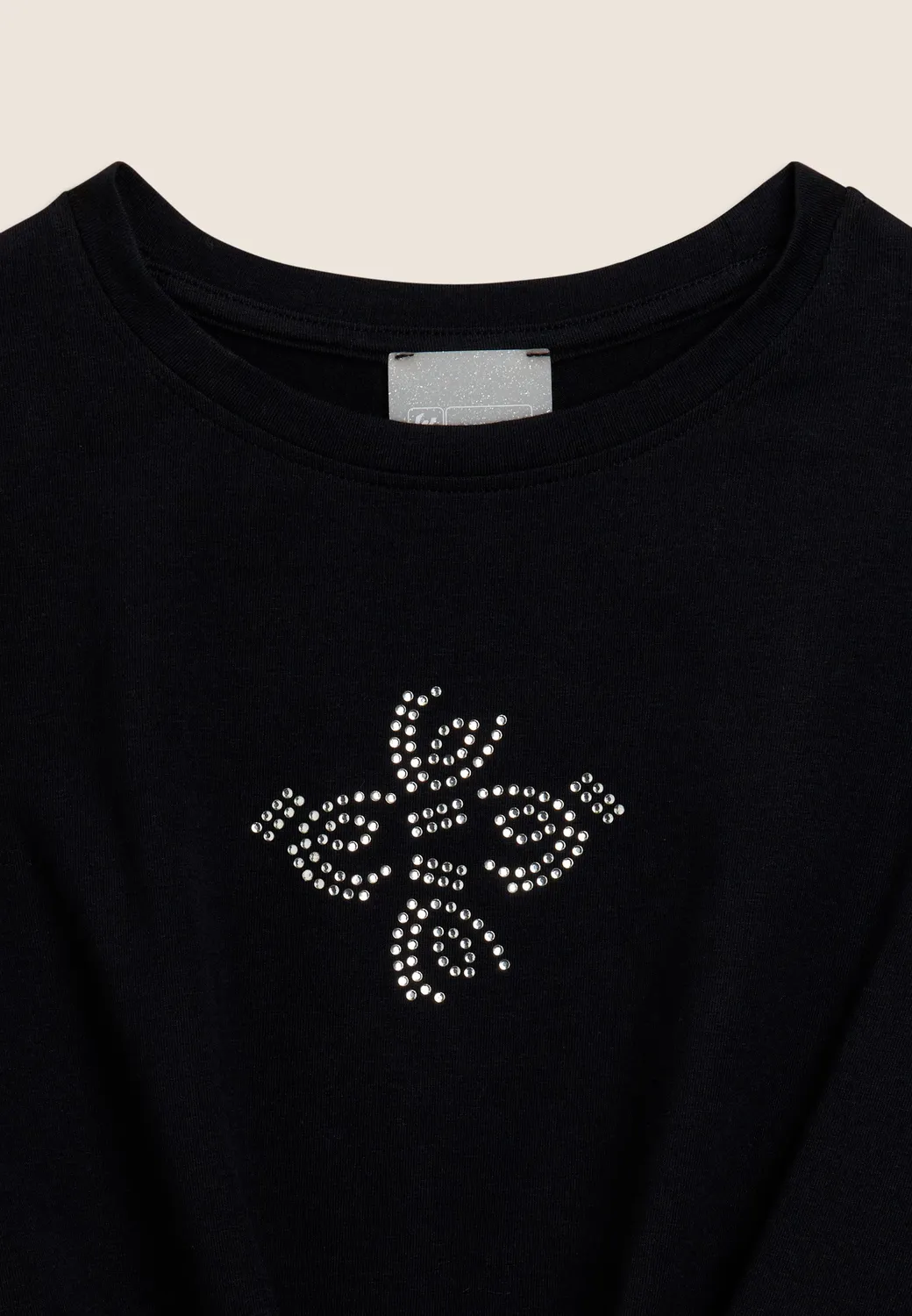 Freddy Mädchen Cropped T-Shirt Knoten Schwarz Strass