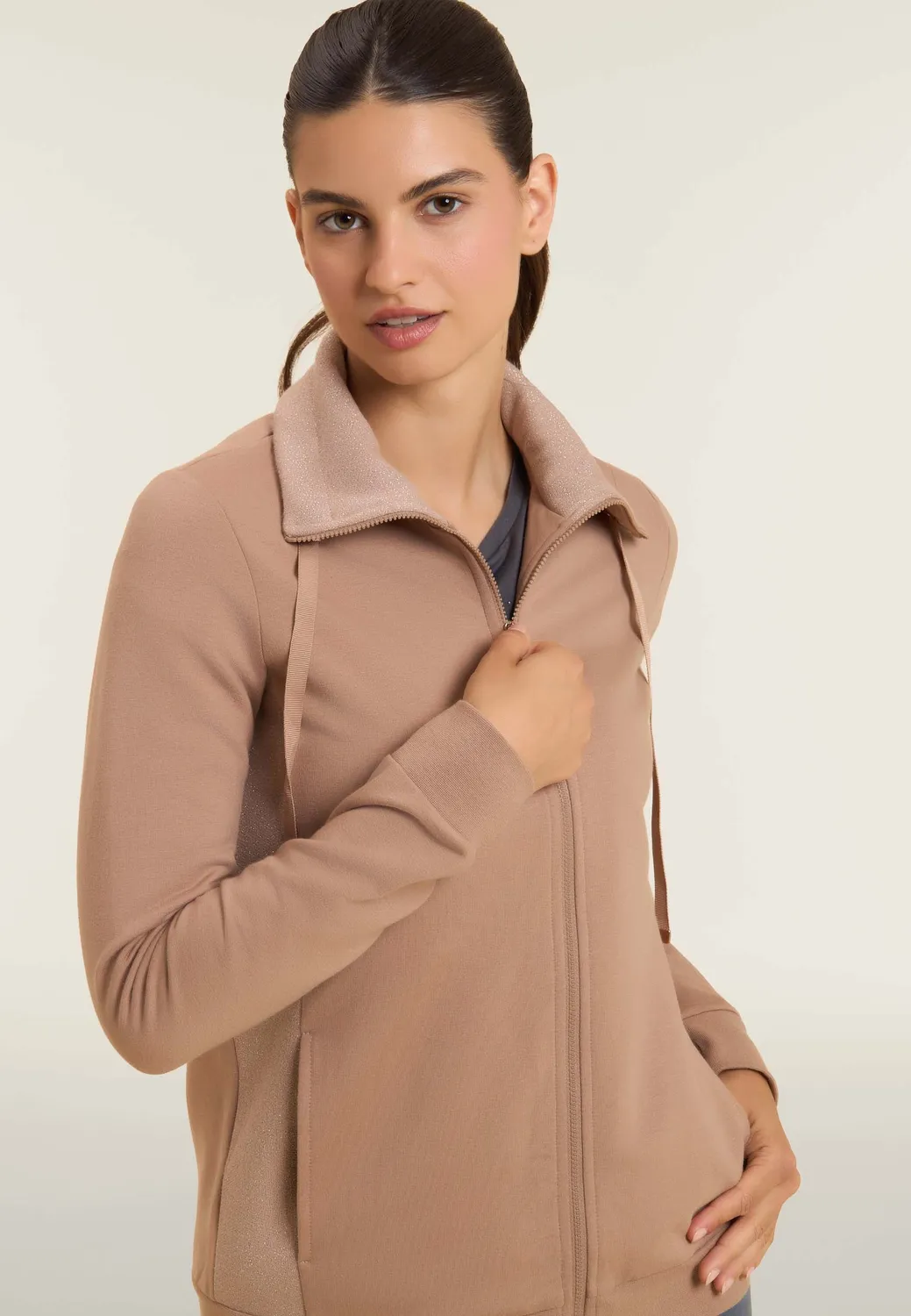 Freddy Sweatjacke Damen Full-Zip Lurex Stehkragen