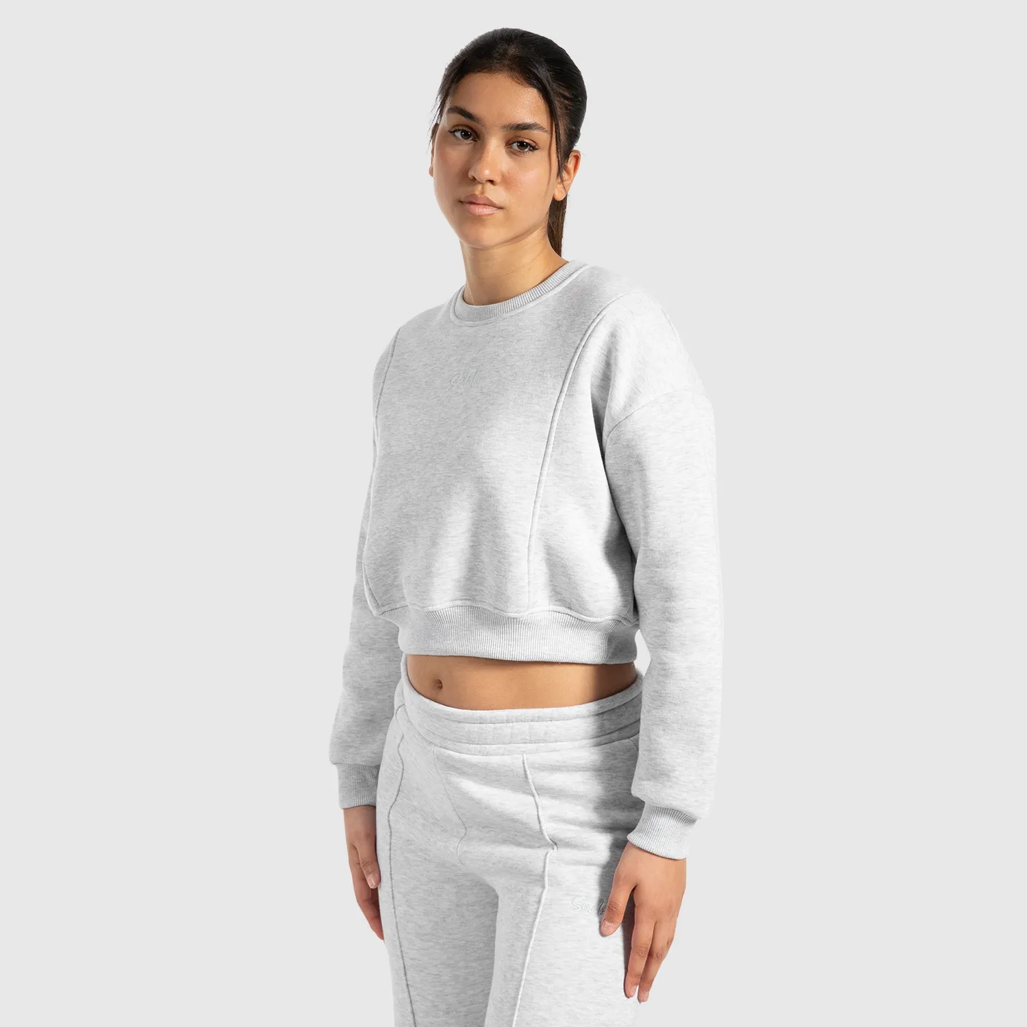 Smilodox Lunara Siana Sweatshirt Grau Melange Cropped