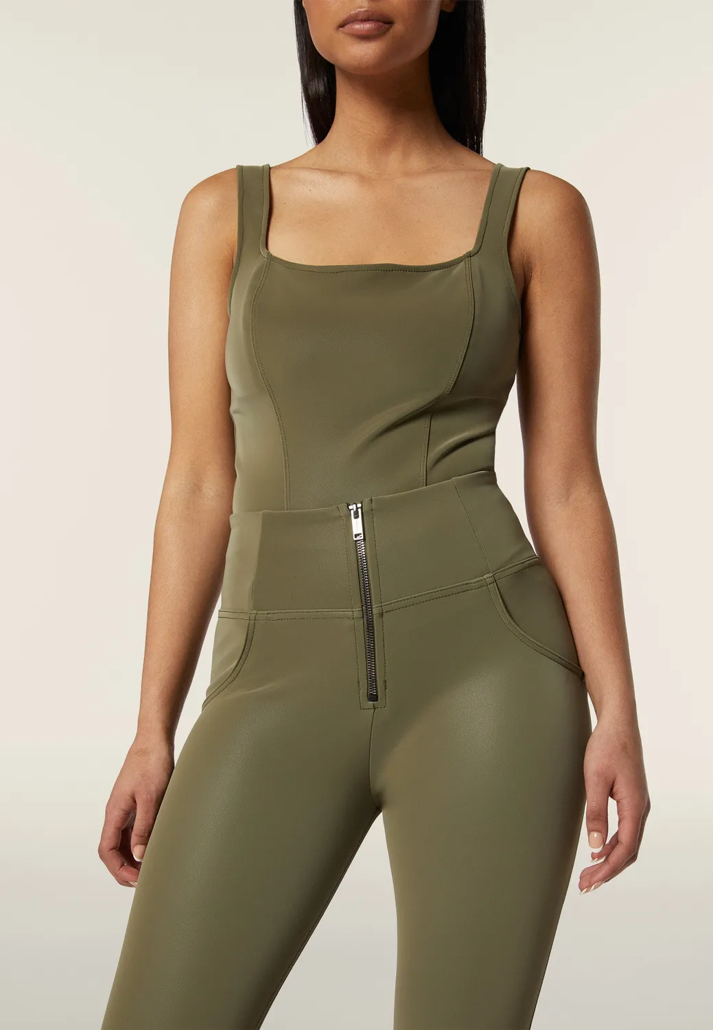 Freddy WR.UP High Waist Kunstleder Leggings Nero glänzend