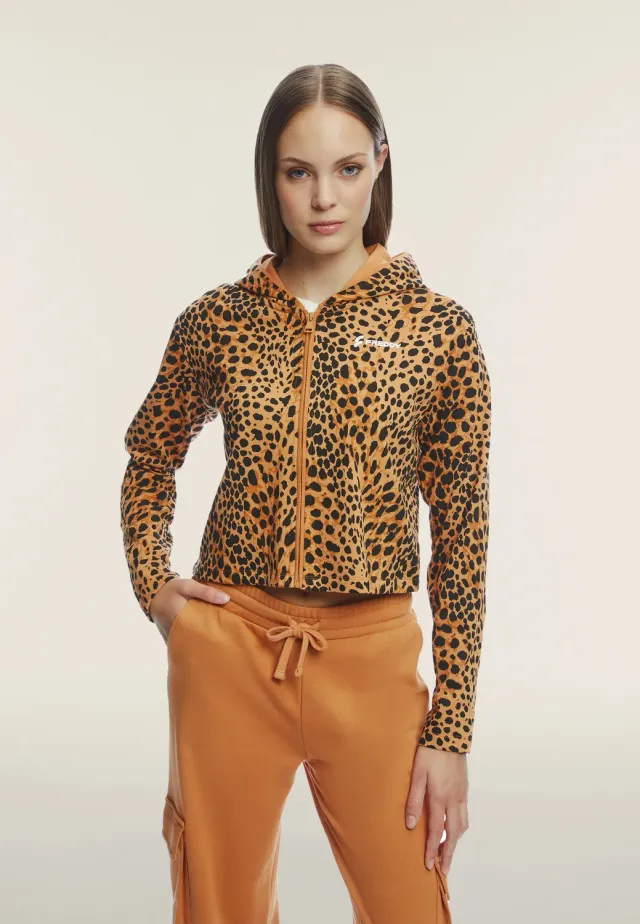 Freddy Animalier Cropped Sweatjacke Leo Pink French Terry