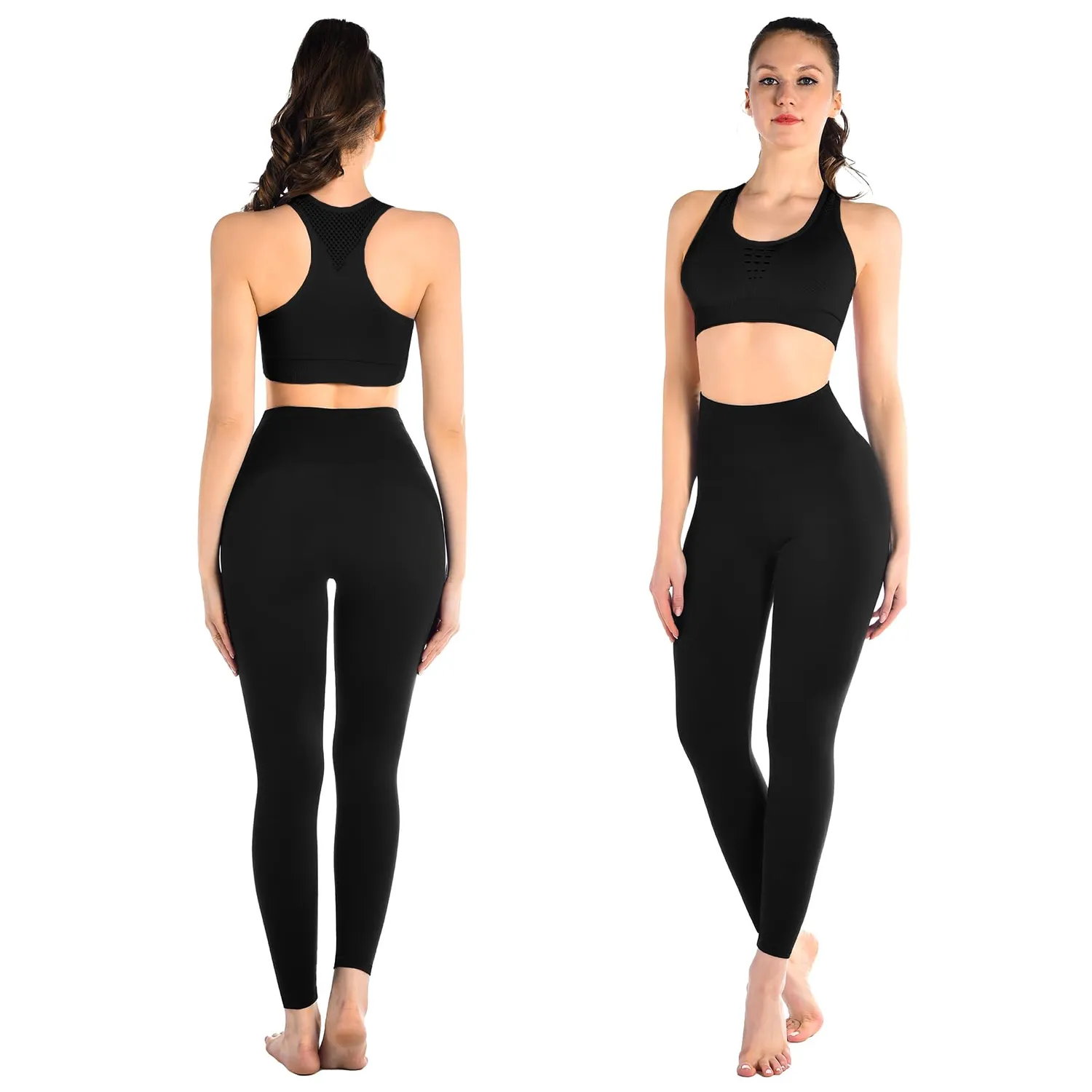 SINOPHANT Leggings High Waist Schwarz 3er blickdicht