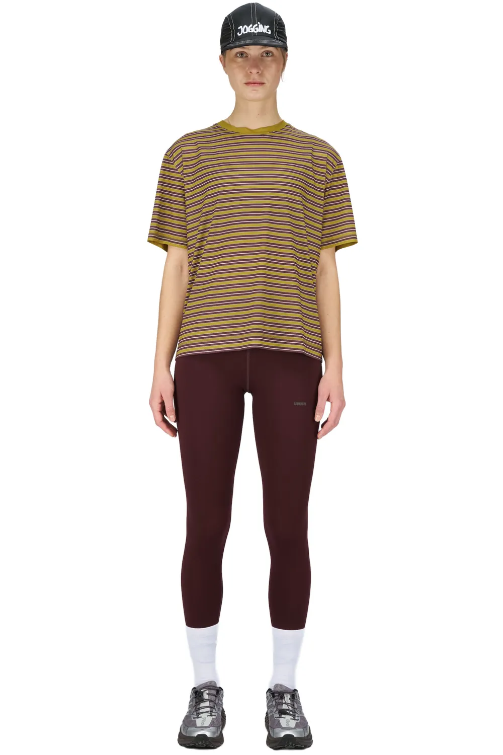 UNNA Wavy Tee Striped Laufshirt Mud Gold atmungsaktiv