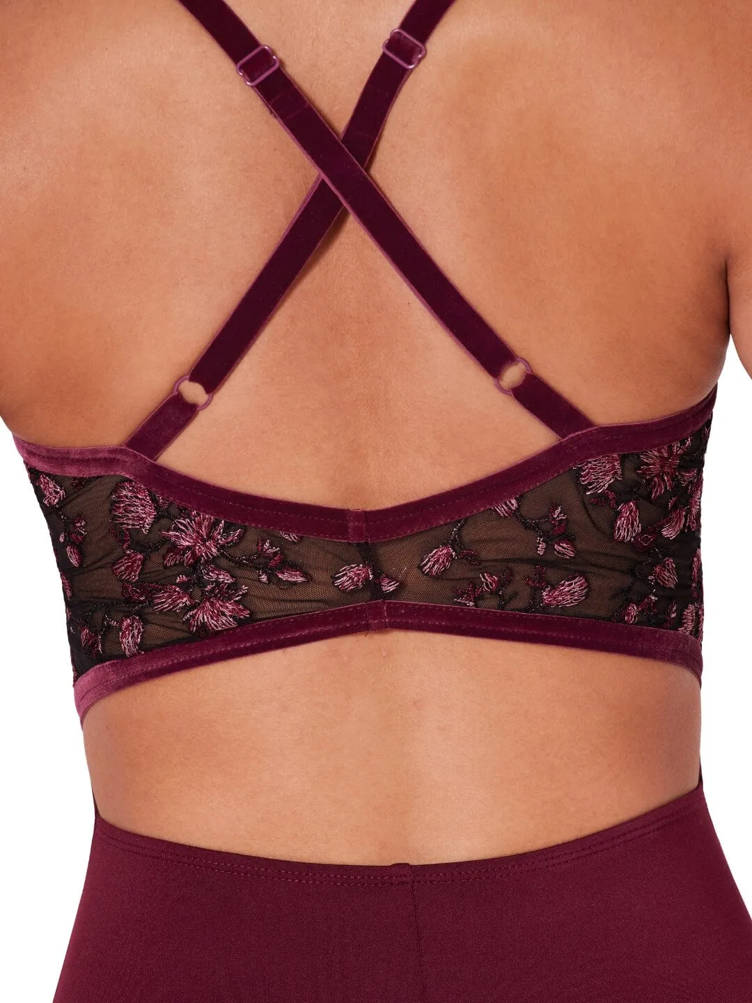 Capezio Ornate Romance Charisma Cami Criss Cross Back Leotard Schwarz bestickt