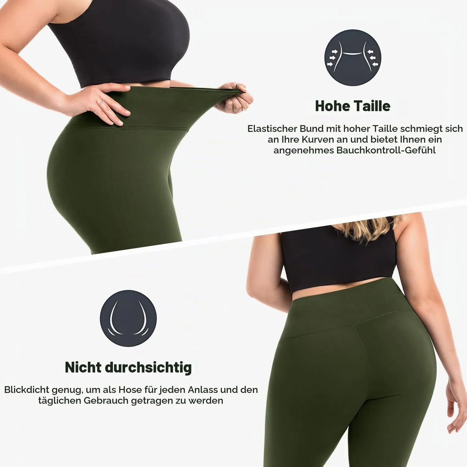 SINOPHANT High Waist Leggings Damen Armygreen 1er Pack