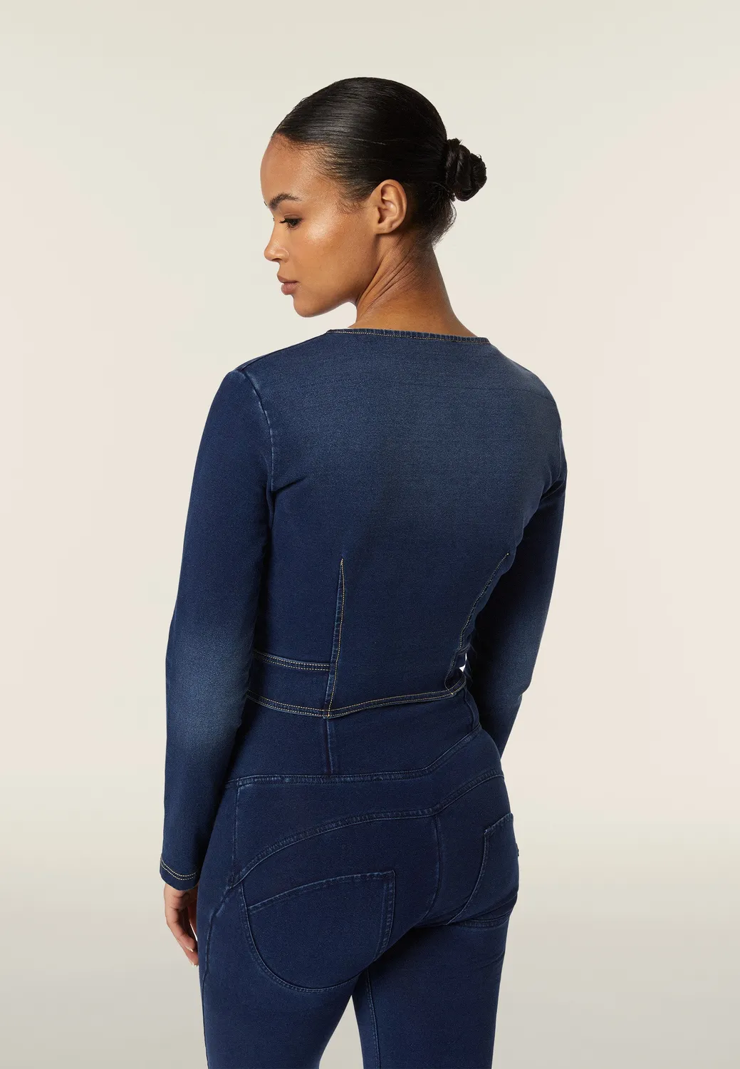 Freddy Jersey-Jacke Damen Indigo Kurz mit Zip Denim