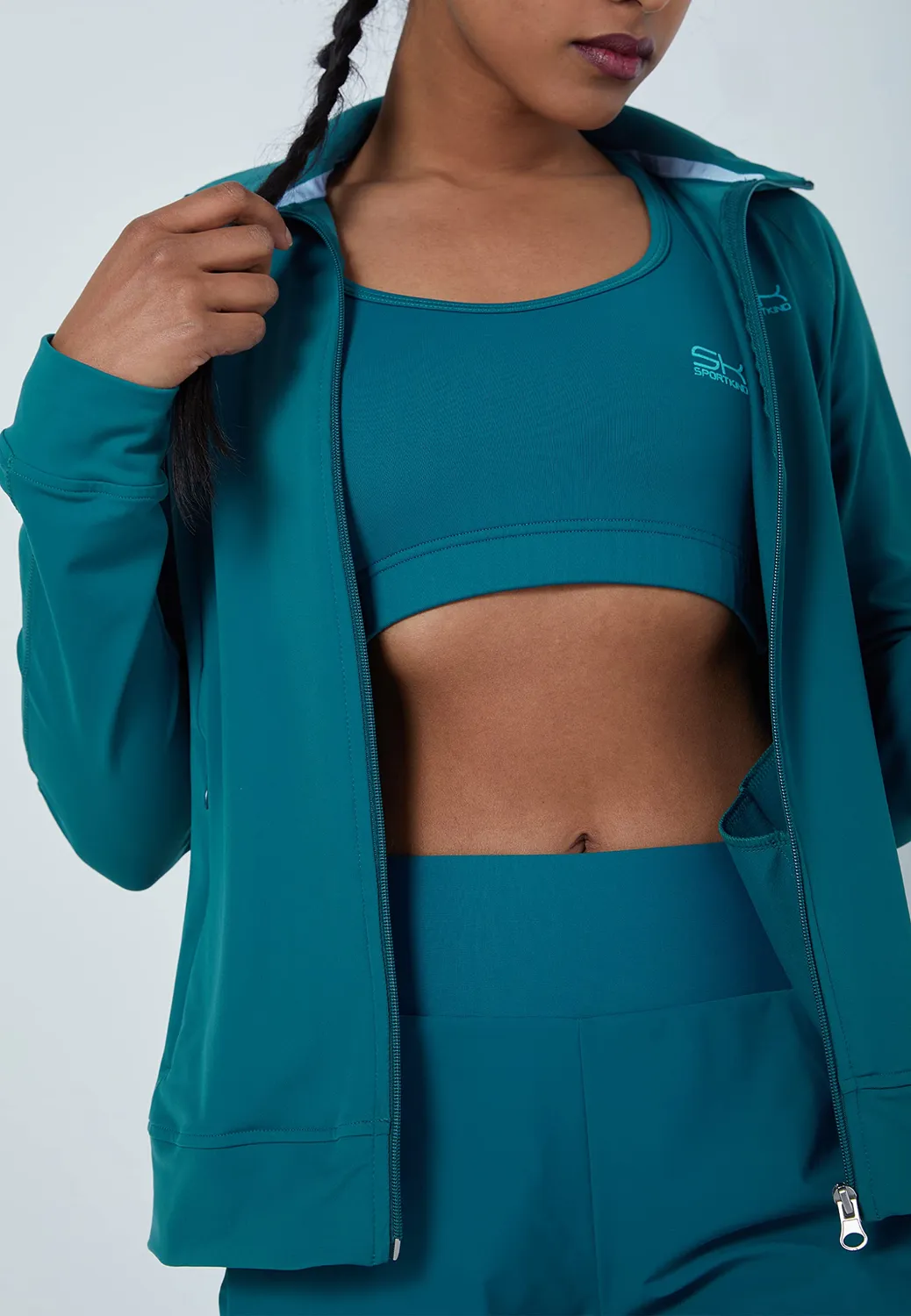 SPORTKIND Trainingsjacke ohne Kapuze Damen Weiß Taschen