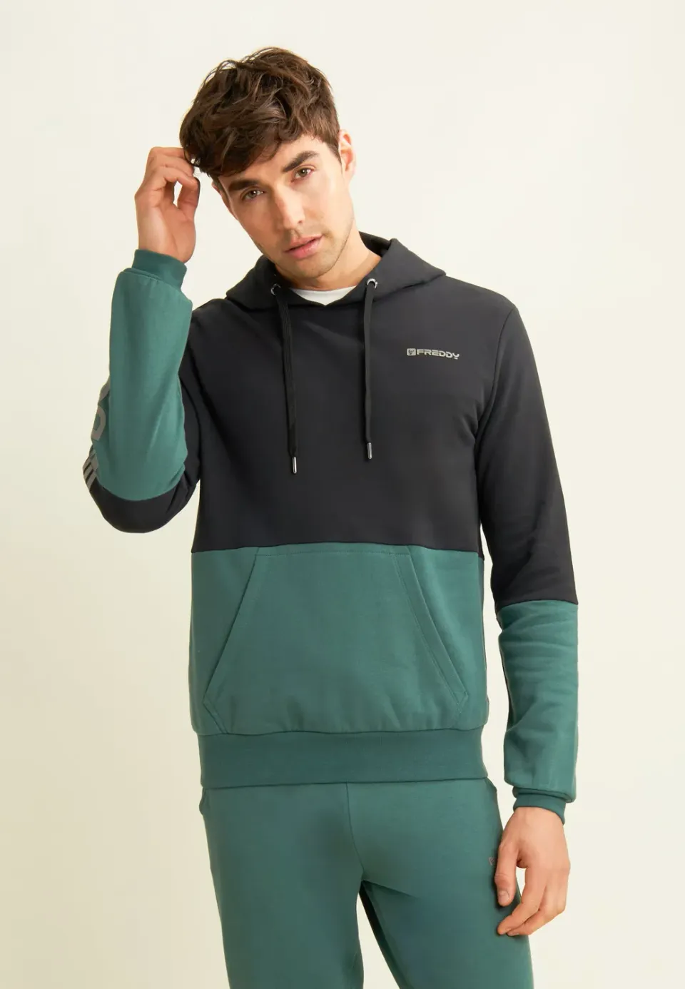 Freddy Colour Block Hoodie Herren Schwarz-Blau Baumwolle