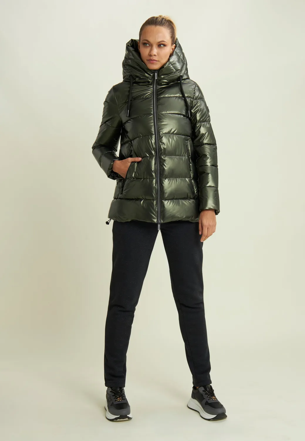 Freddy Damen Steppjacke Kapuze Schwarz Nero