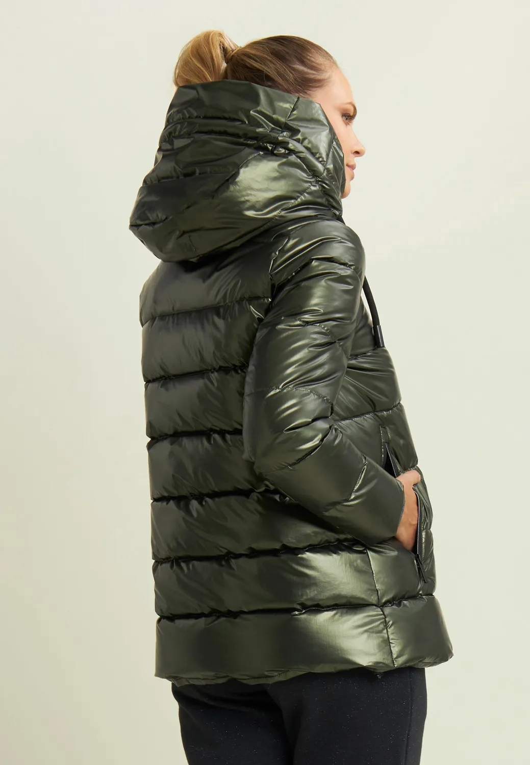 Freddy Damen Steppjacke Kapuze Schwarz Nero