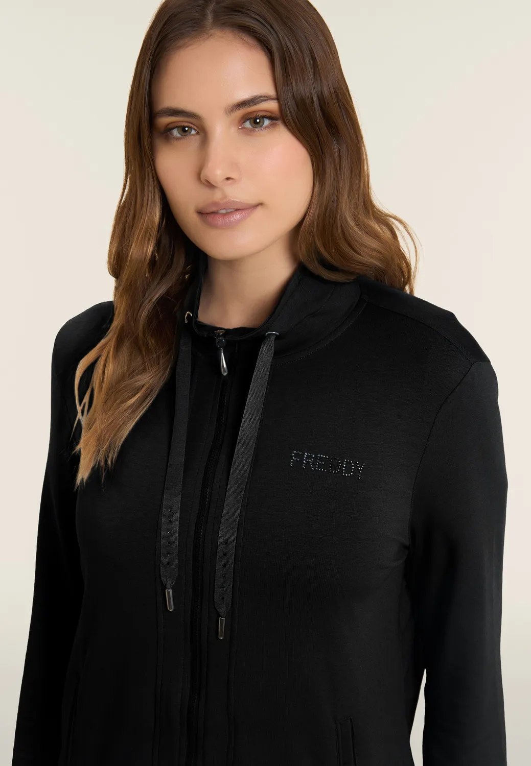 Freddy Zip-Sweatjacke Stehkragen Dark Sapphire Strass-Logo