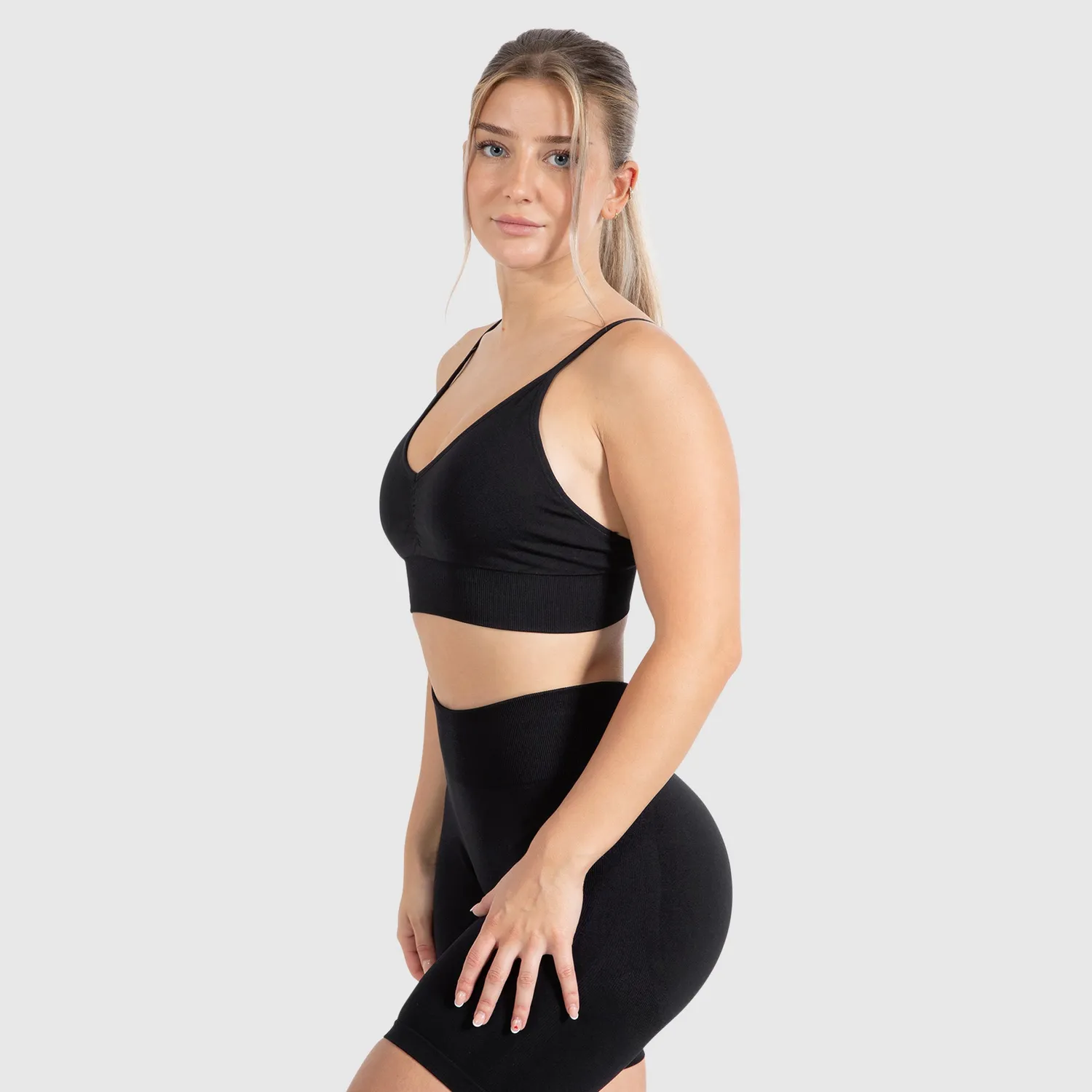 Smilodox Maria Solid Scrunch Sport BH Damen V-Ausschnitt