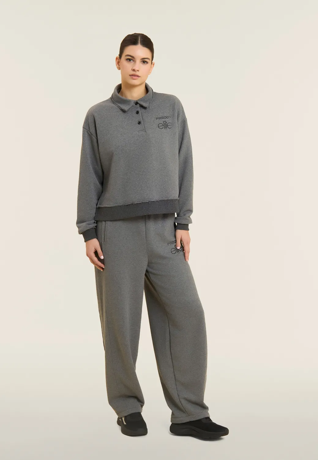 Freddy Elite Cropped Sweatshirt Polo Melange Gray Baumwolle