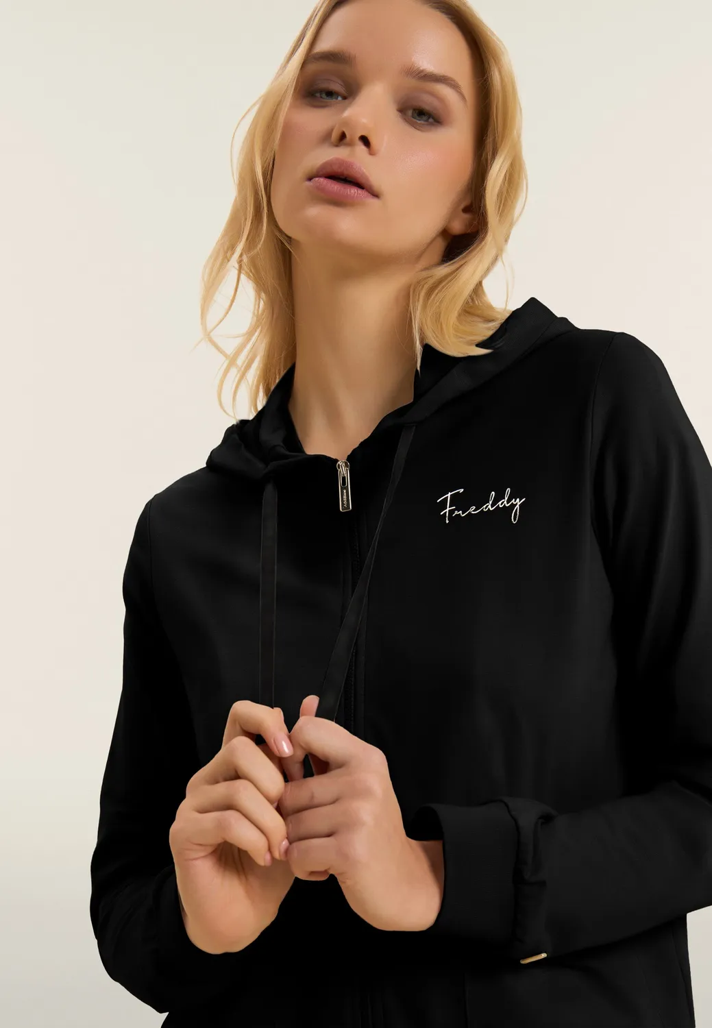 Freddy Kapuzenjacke Zip Animalier schwarz Baumwolle