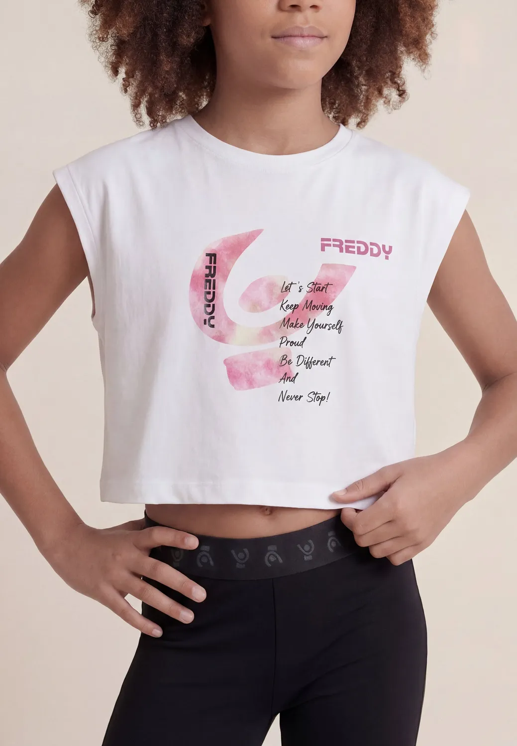 Freddy Cropped T-Shirt ohne Ärmel Maxi-Logo weiß 8 Jahre