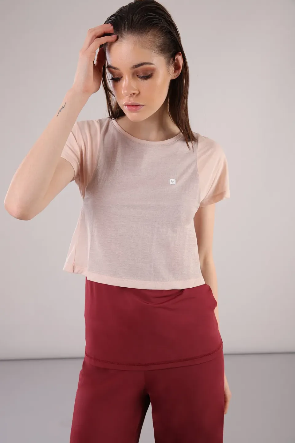 Freddy Yoga T-Shirt Kurzarm Cordovan-Cameo Rose atmungsaktiv