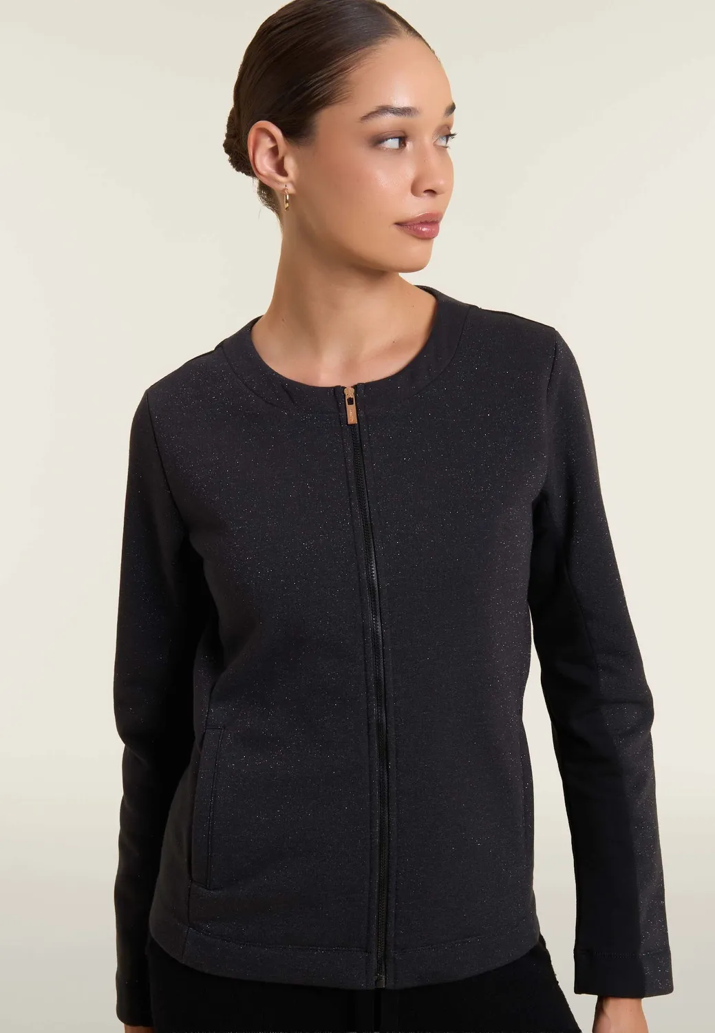 Freddy Full-Zip Sweatjacke Damen schwarz Lurex warm