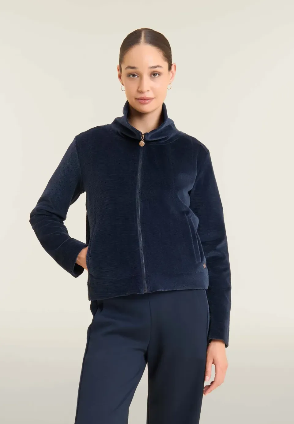 Freddy Cropped Sweatjacke Chenille Zip Dark Sapphire