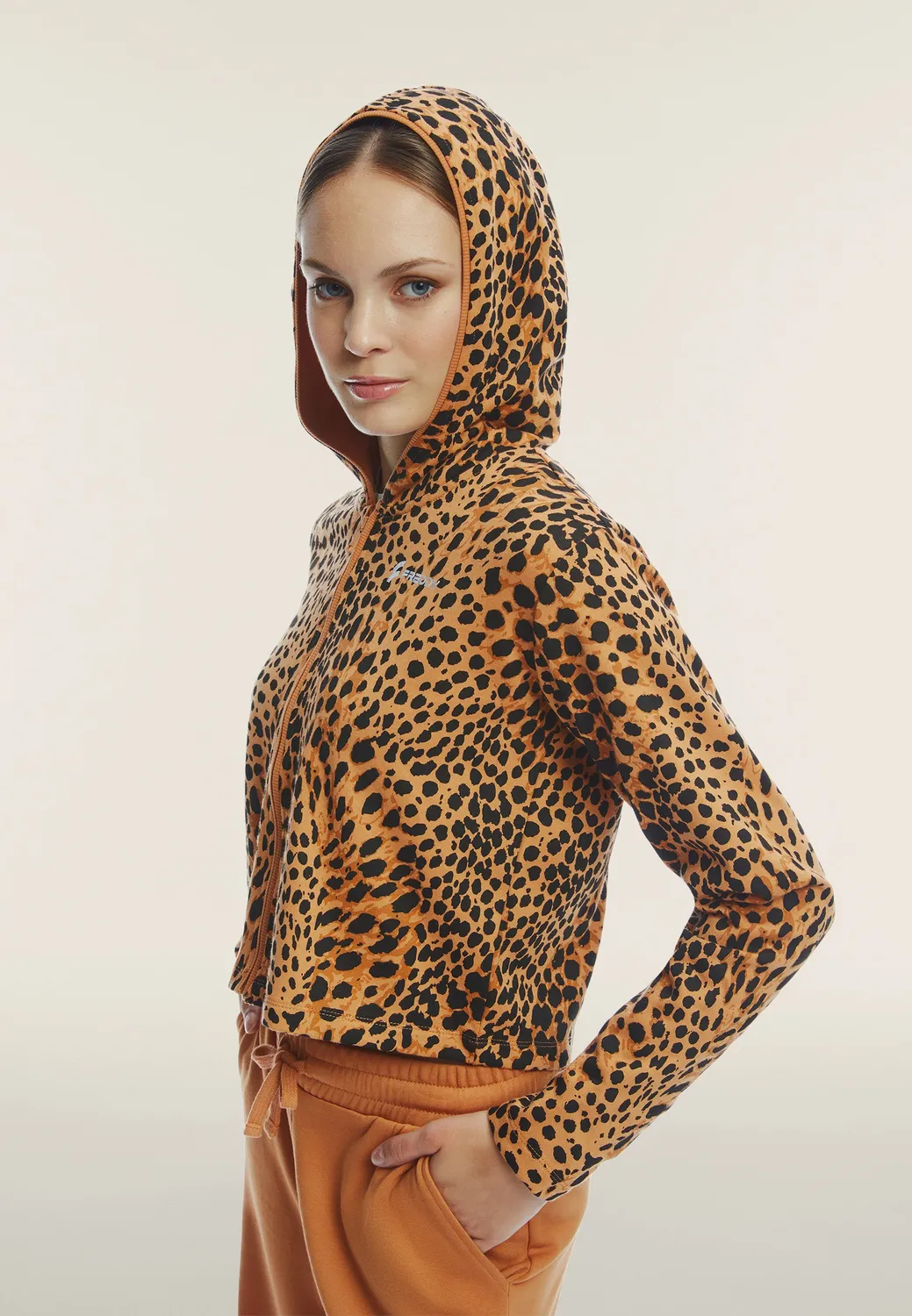Freddy Animalier Cropped Sweatjacke Leo Pink French Terry