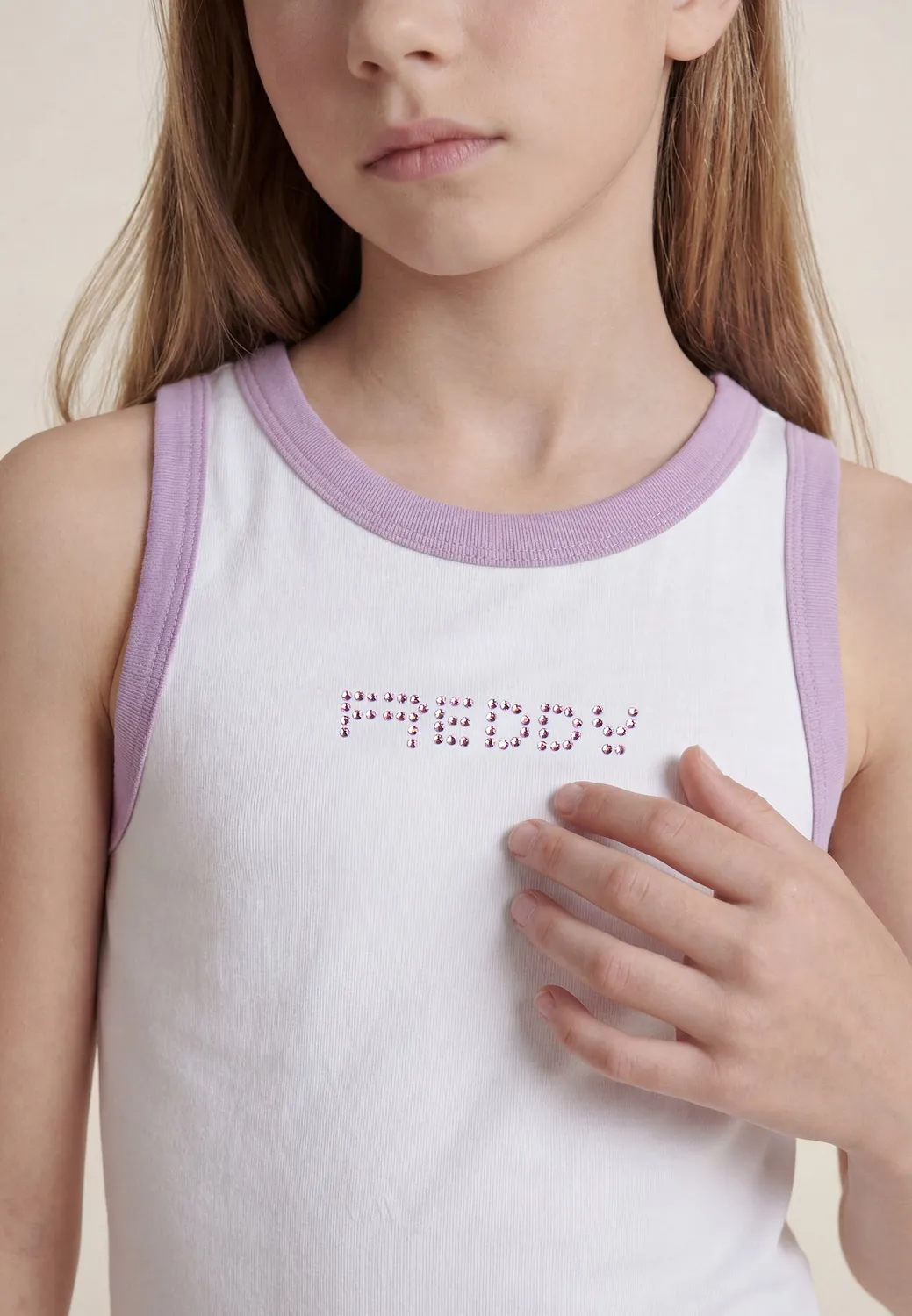 Freddy Slim Tanktop Cut-Out Strass weiß Kinder
