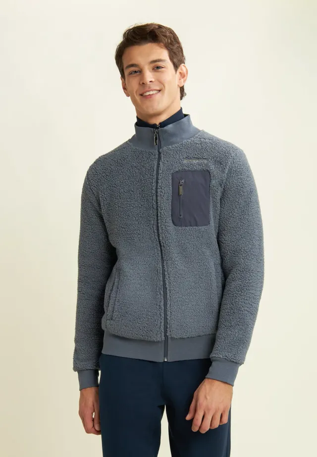 Freddy Sherpa Fleece Jacke Herren Graublau Hochkragen