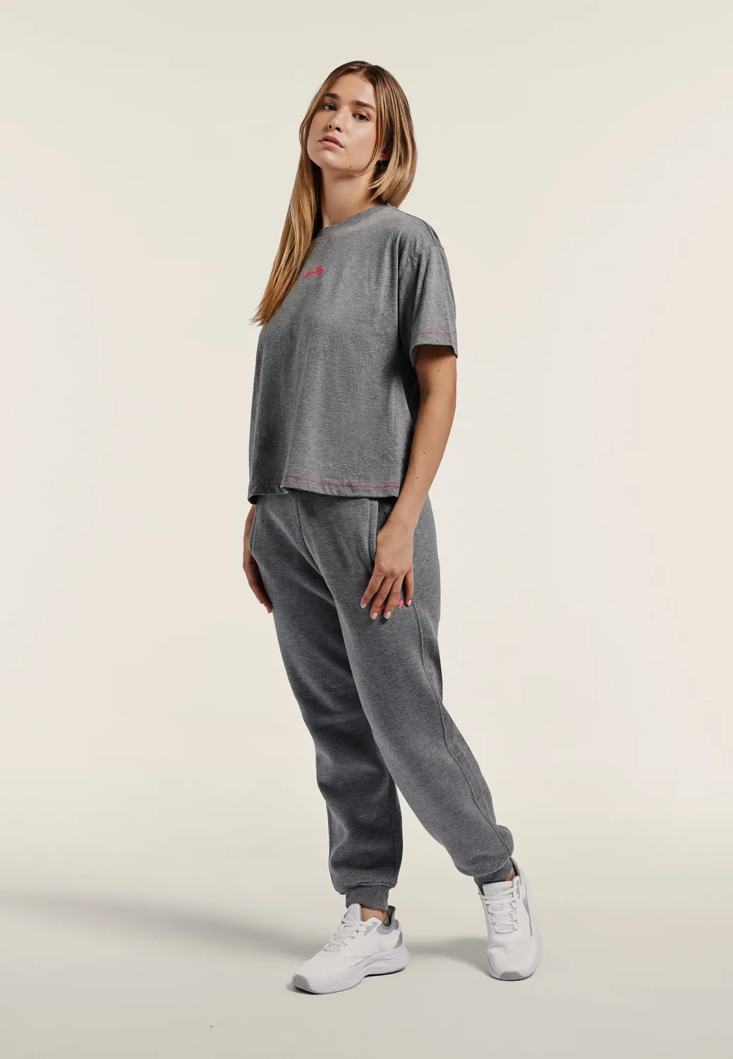 Freddy Jogginghose Damen Mélange Bündchen Grau Regular