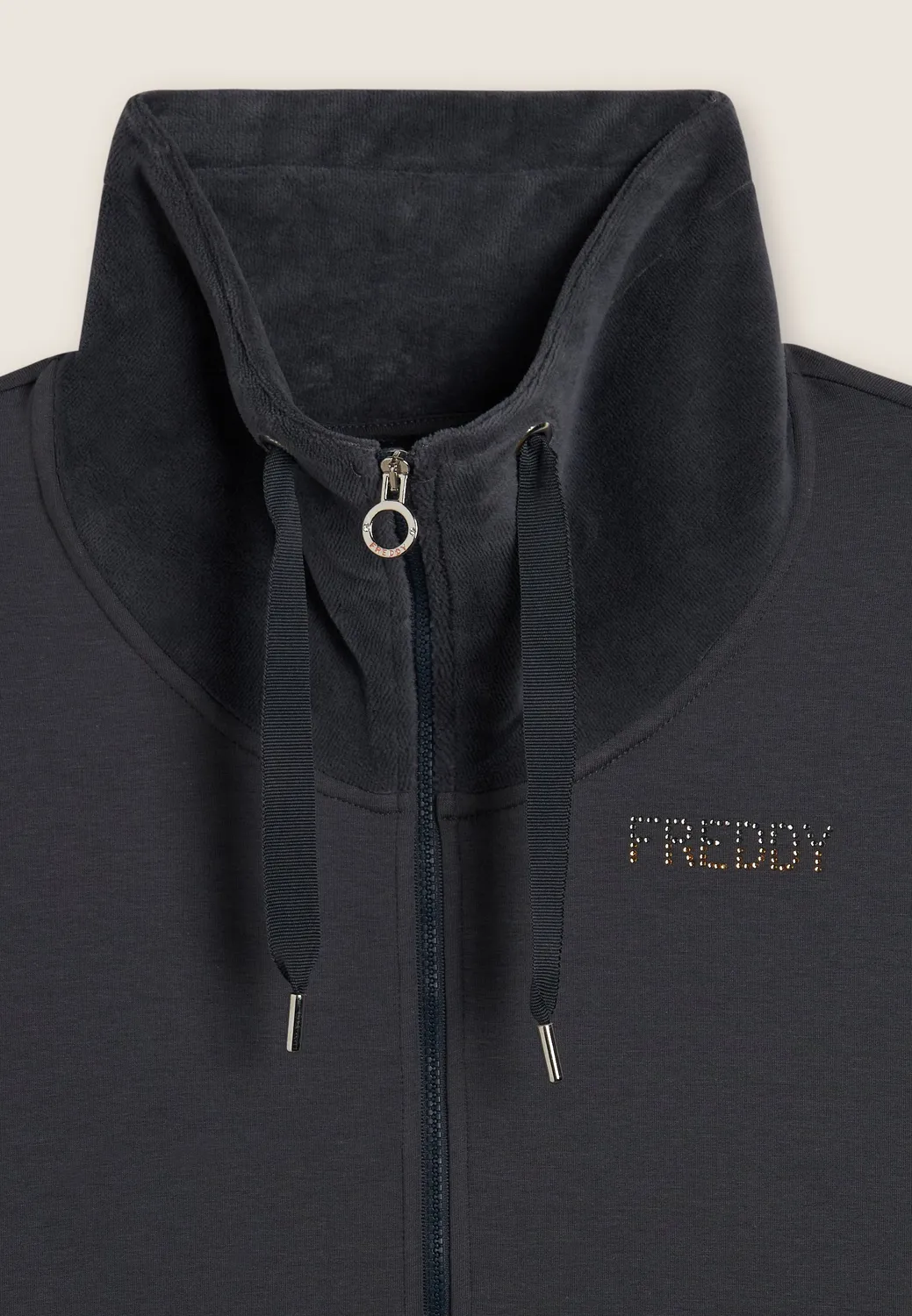 Freddy Sweatjacke Damen Schwarz Samtkragen Full-Zip