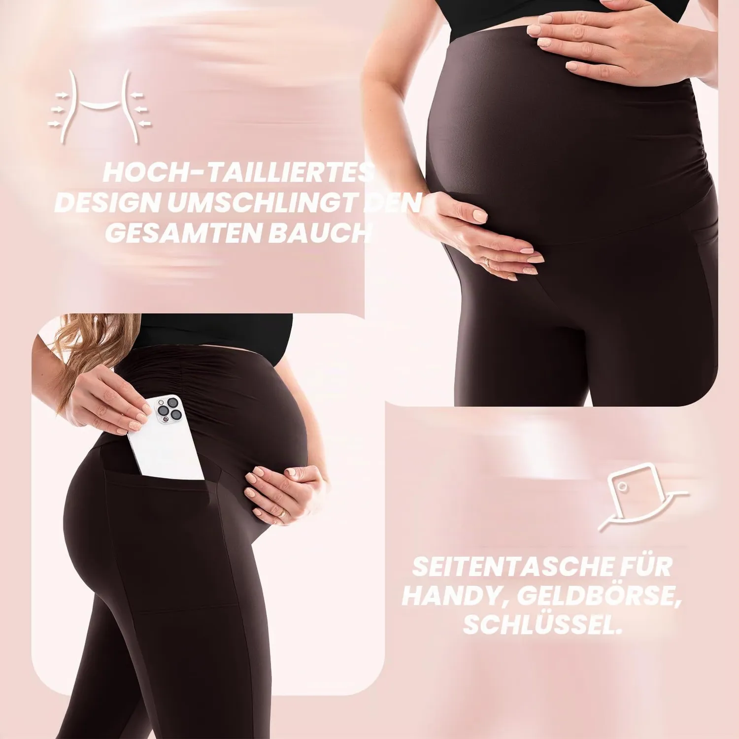 SINOPHANT Umstandsleggings Damen Braun S mit Taschen