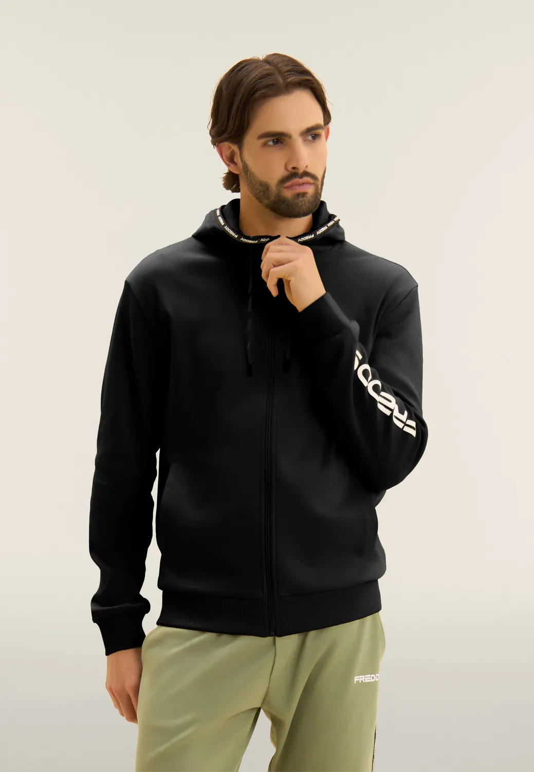 Freddy Kapuzenjacke Full-Zip schwarz Baumwolle Interlock