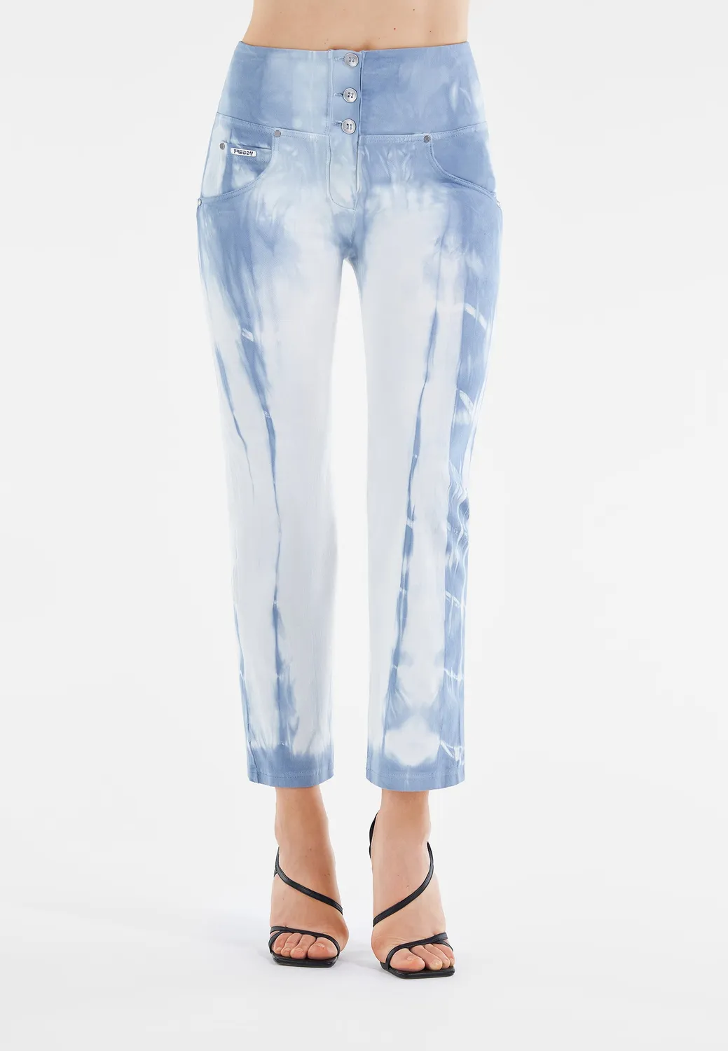 Freddy WR.UP Cropped Gabardine Hose Tie Dye White On Pink Push-up