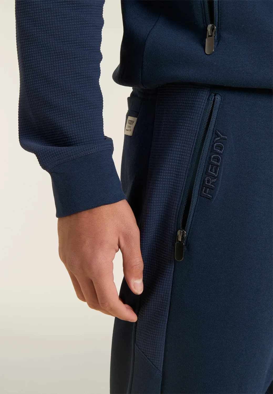 Freddy Herren Sporthose Dress Blue Karo-Einsatz gerade