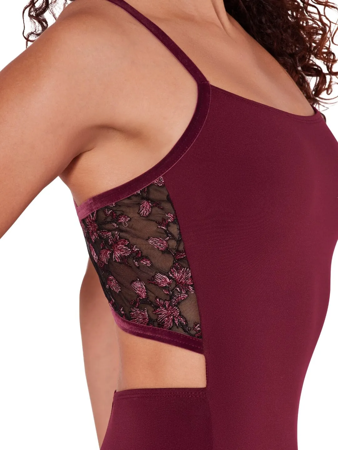 Capezio Ornate Romance Charisma Cami Criss Cross Back Leotard Schwarz bestickt