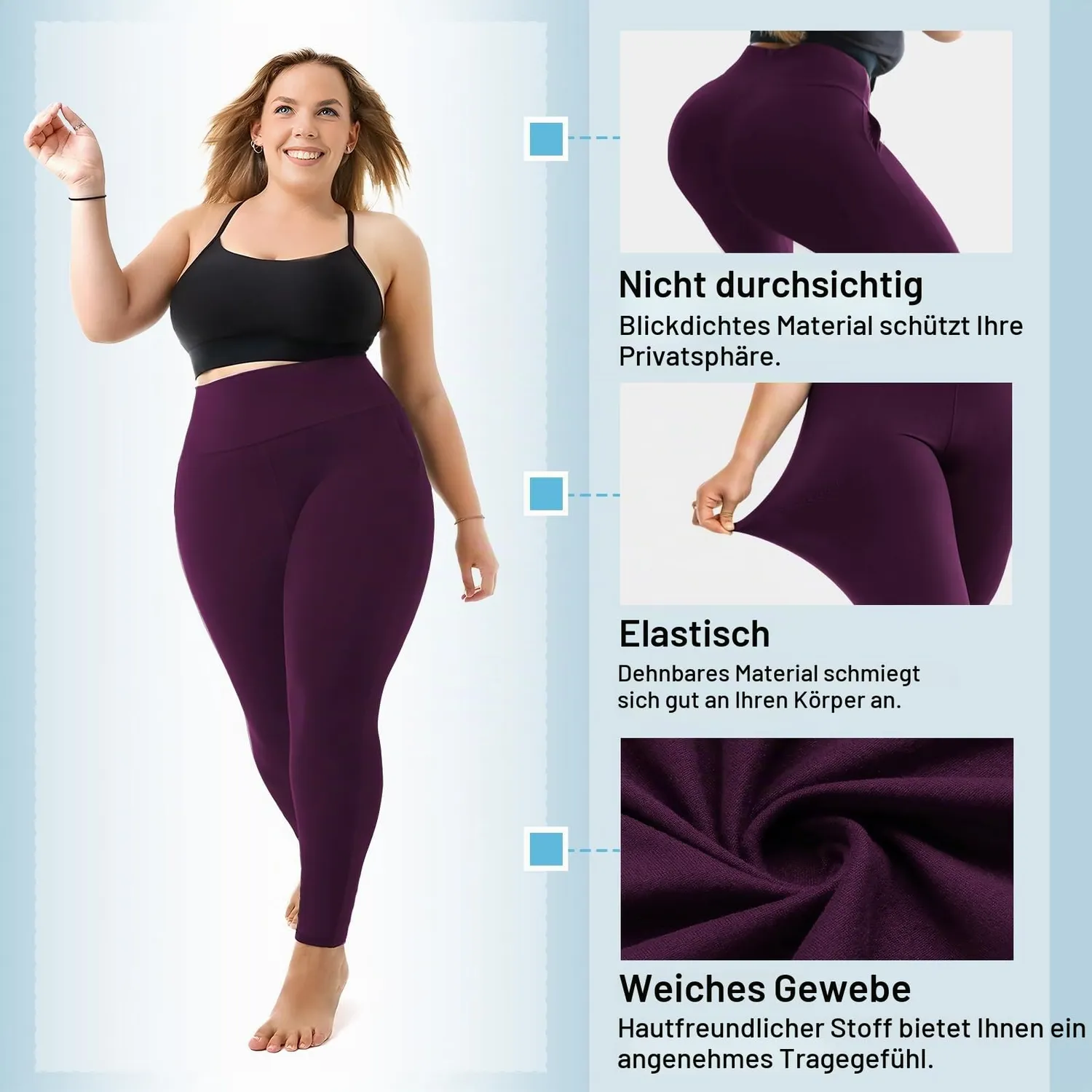 SINOPHANT High Waist Leggins schwarz mit Taschen Damen