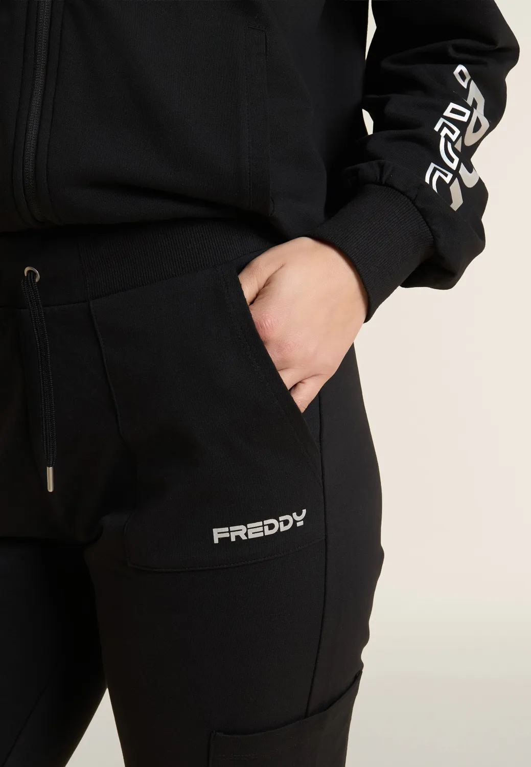 Freddy Sporthose Herren Schwarz Gerade Baumwoll-Jersey