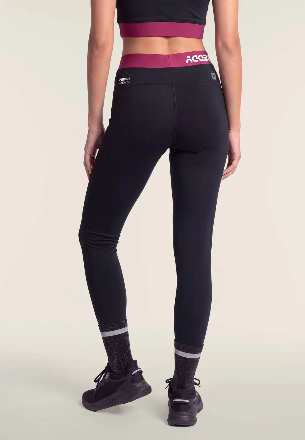 Freddy 7/8 Leggings hoher Bund Jacquard schwarz blickdicht