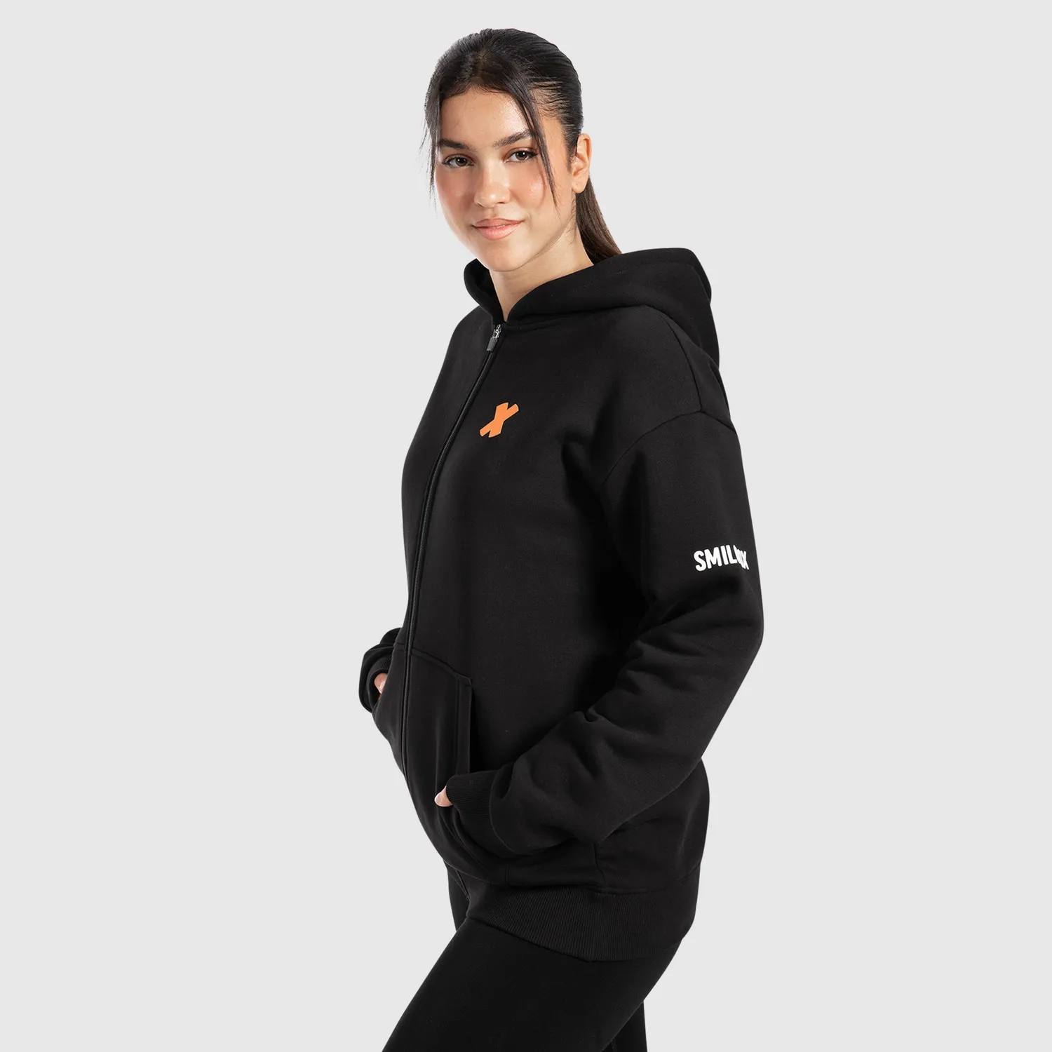 Smilodox Sorea Unisex Zip Hoodie Winter Hoodie Schwarz Baumwolle