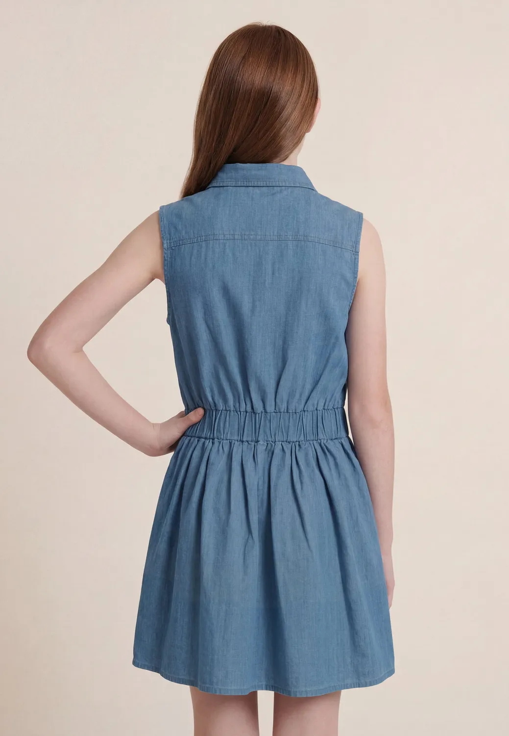 Freddy Chambray Mädchen Kleid hellblau Knopfleiste