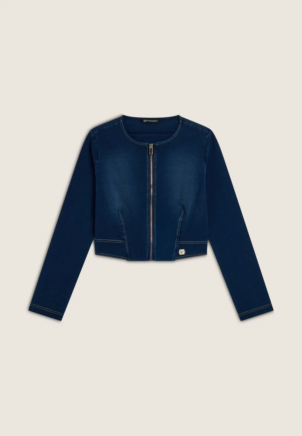 Freddy Jersey-Jacke Damen Indigo Kurz mit Zip Denim