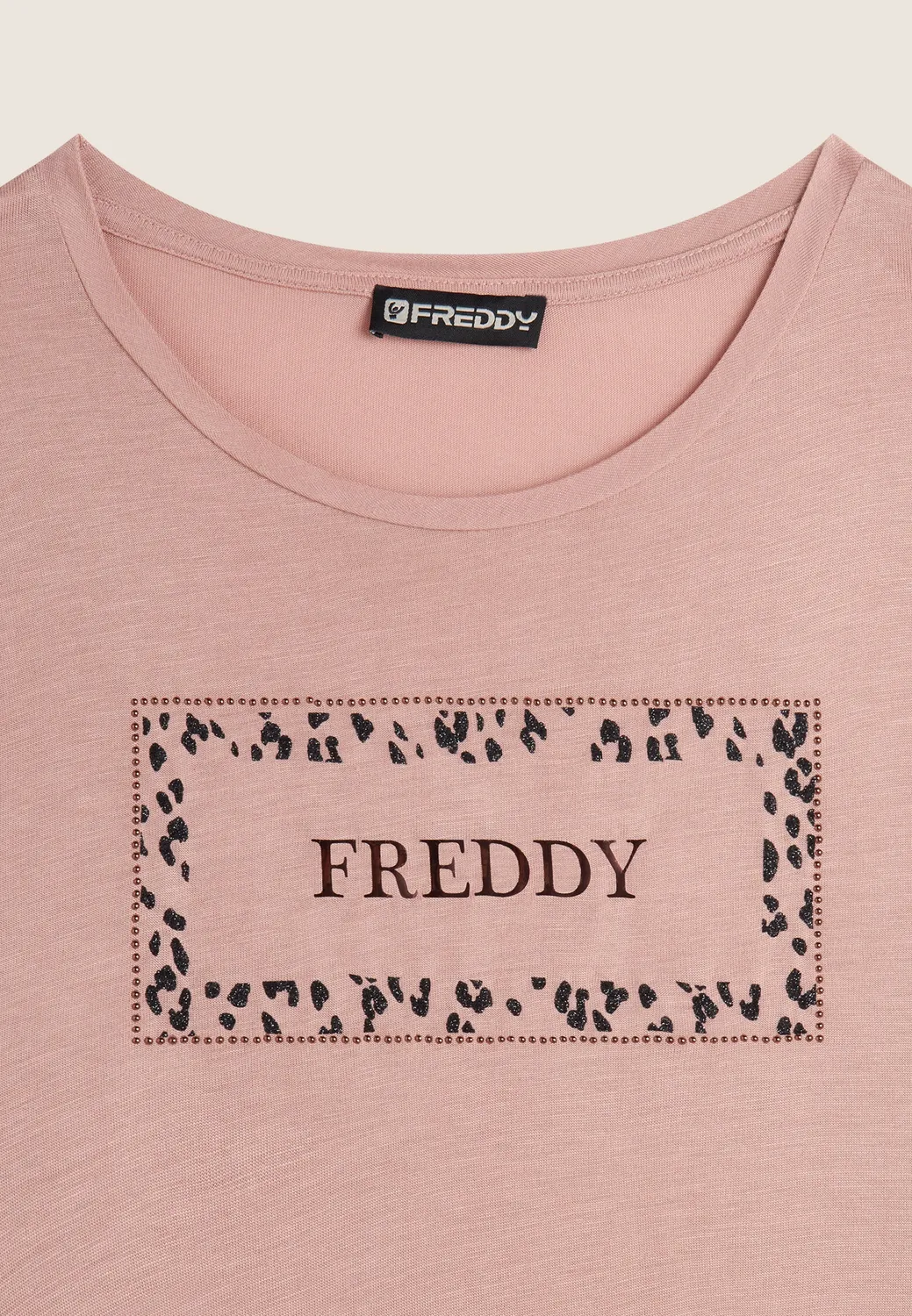 Freddy Langarmshirt Damen Weiß Animal-Print Goldrosa