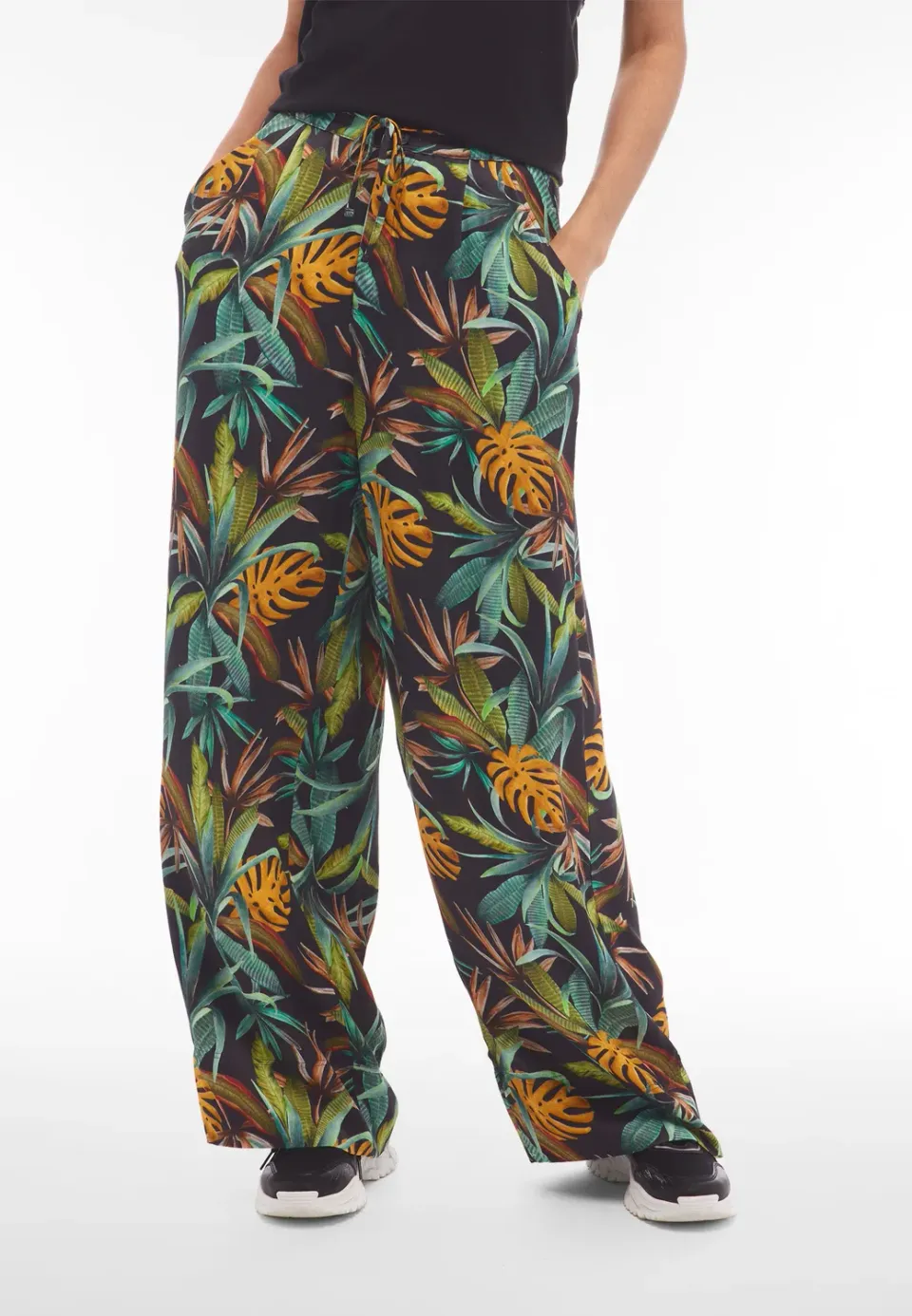Freddy Culotte Viskose-Satin Hose Schwarz FLO64 Tropical
