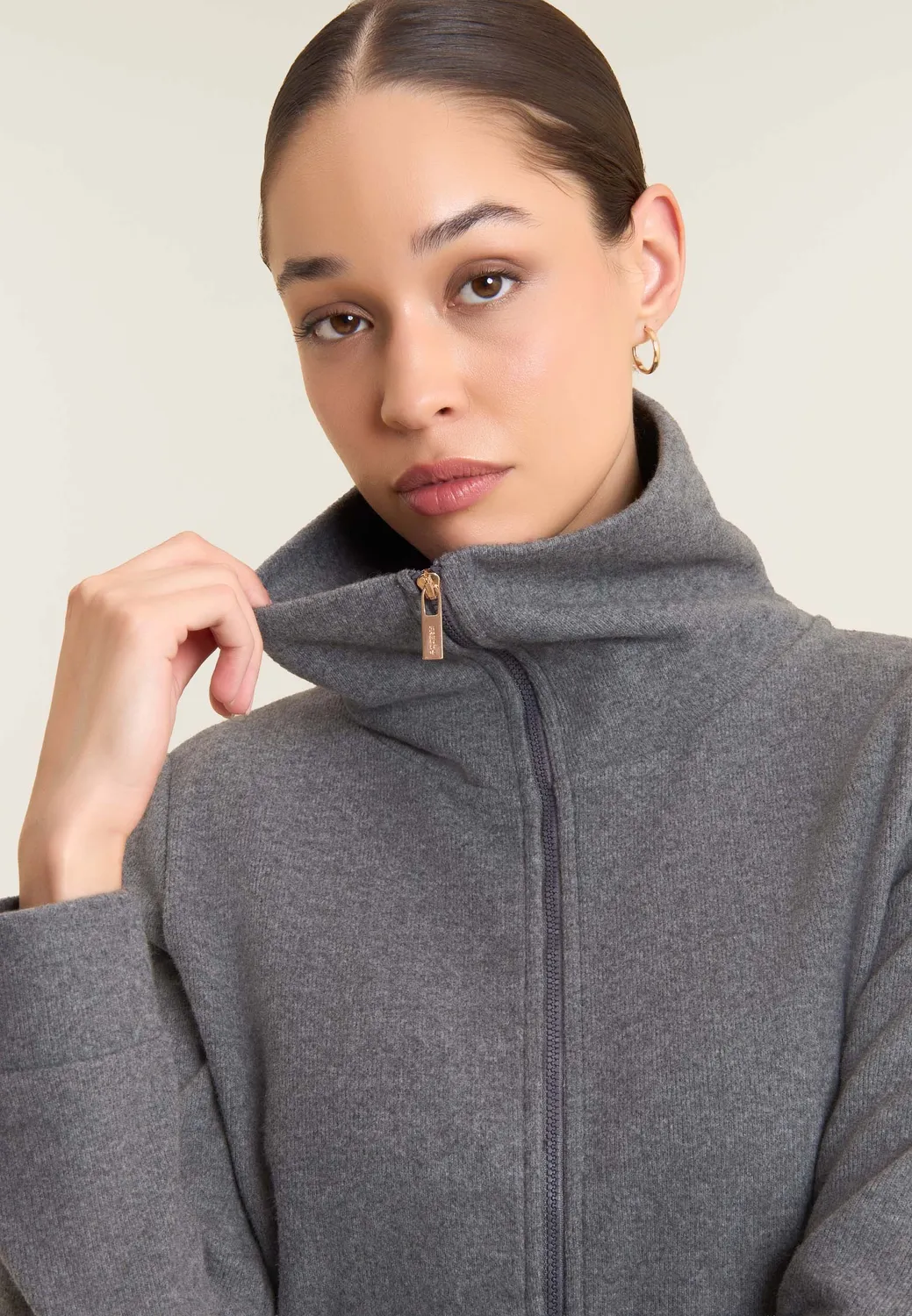 Freddy Damen Sweatjacke Full-Zip Grau Meliert warm
