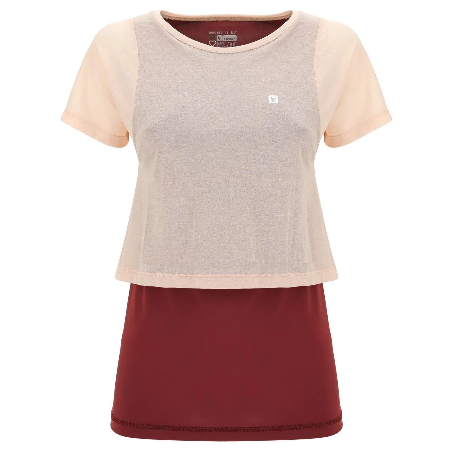 Freddy Yoga T-Shirt Kurzarm Cordovan-Cameo Rose atmungsaktiv