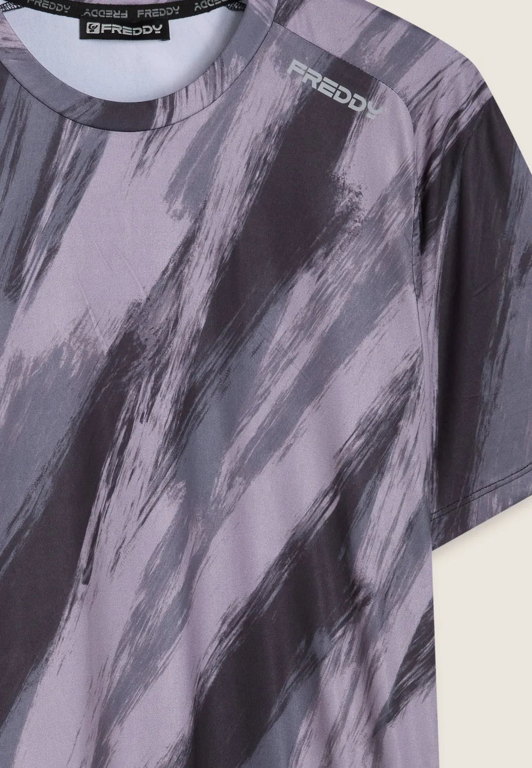 Freddy Herren T-Shirt Pinsel-Print schwarz Tech-Jersey