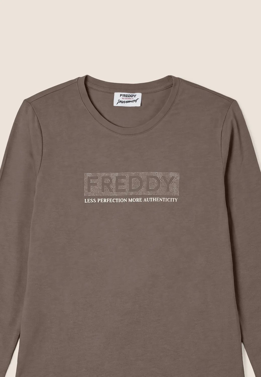 Freddy Langarmshirt Nieten-Logo Damen Falcon Brown Baumwolle