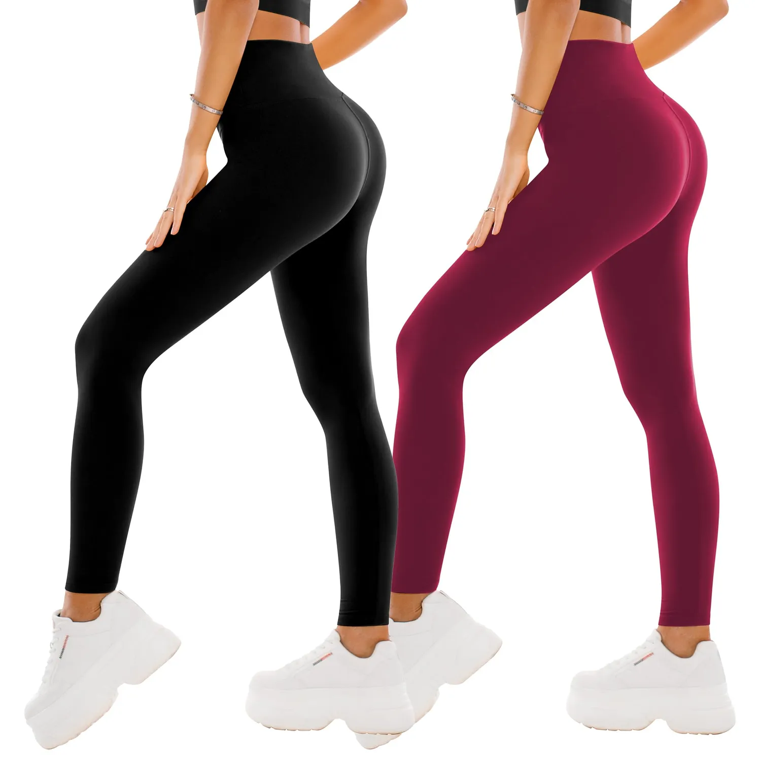 SINOPHANT High Waist Leggings Damen 2er Pack Schwarz blickdicht