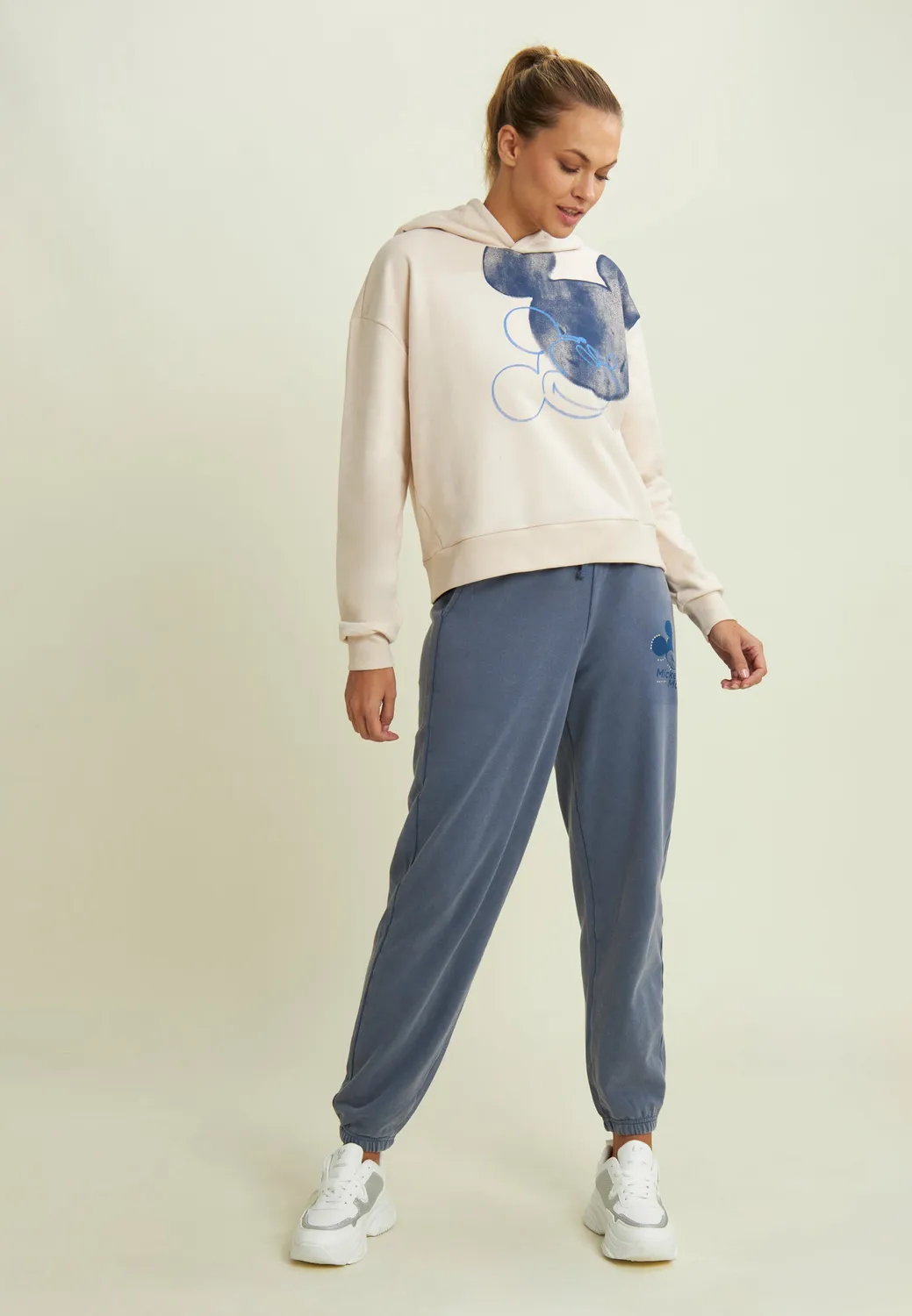 Freddy Mickey Mouse Hoodie Damen grau Acid Wash