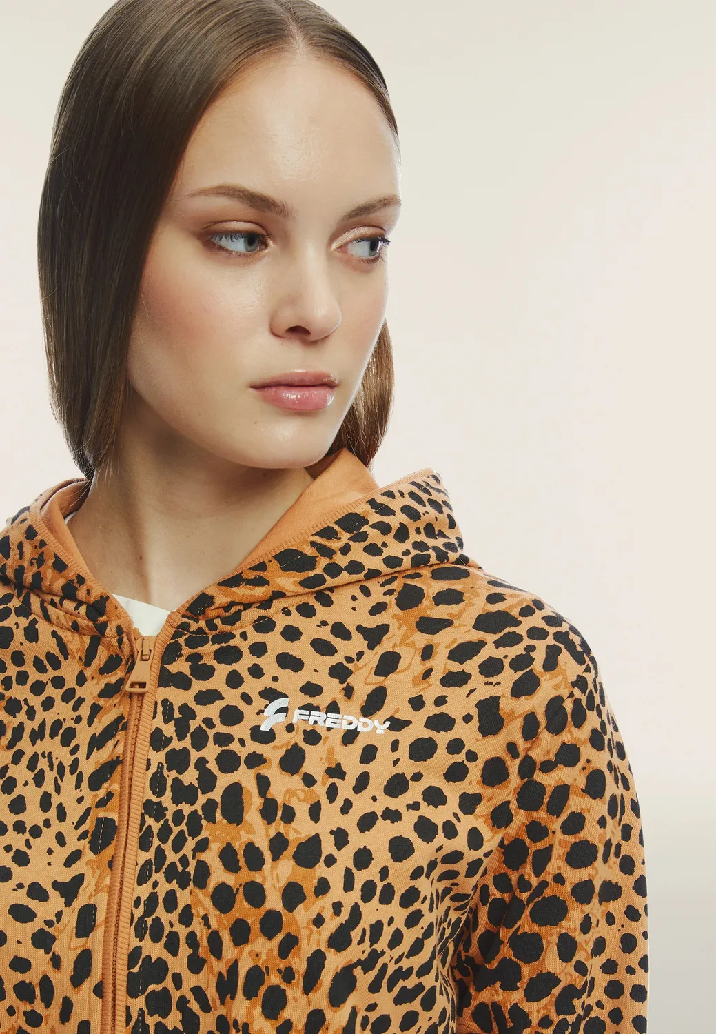 Freddy Animalier Cropped Sweatjacke Leo Pink French Terry