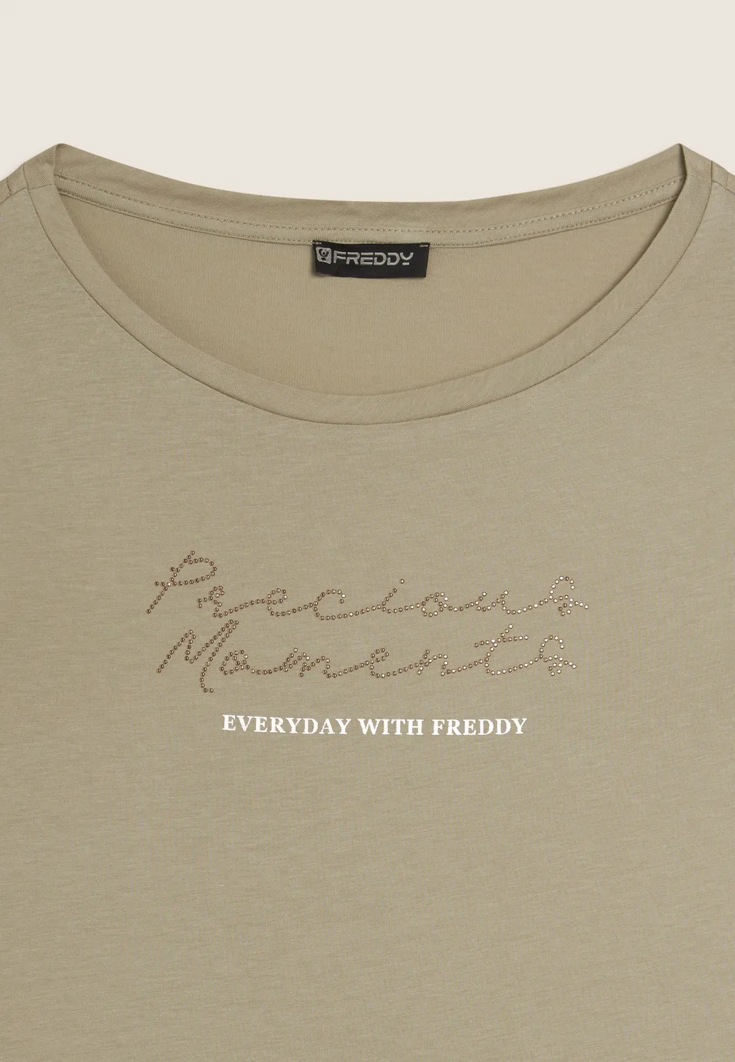 Freddy Crinkle T-Shirt regular schwarz Nieten-Schrift