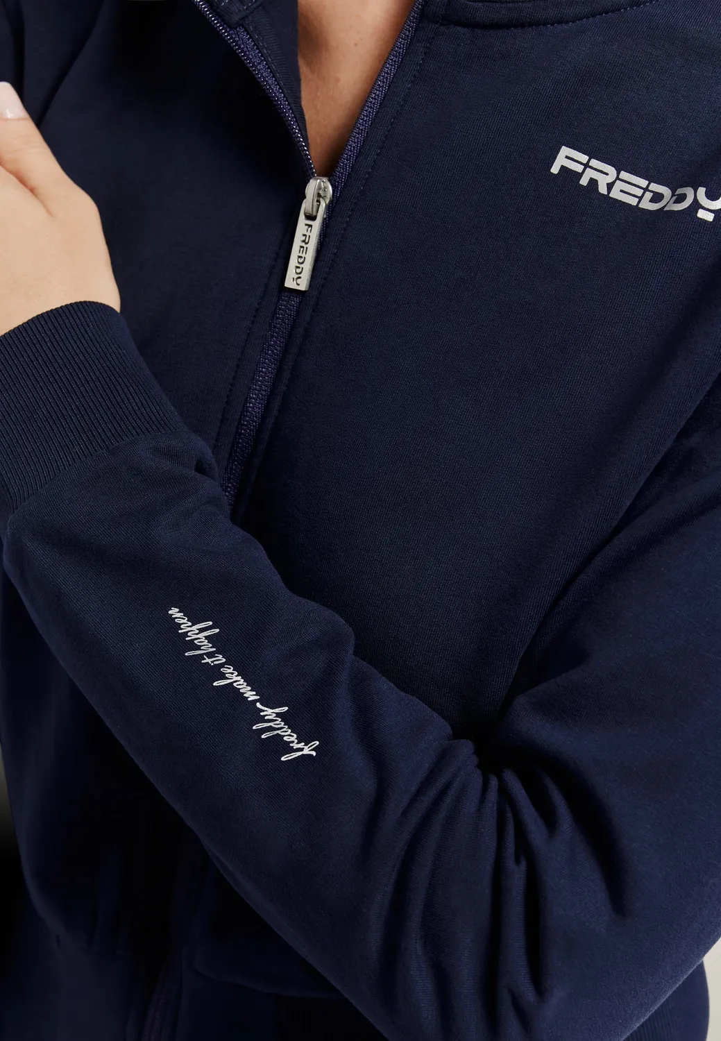 Freddy Sweatjacke Damen Navy Cropped Stehkragen